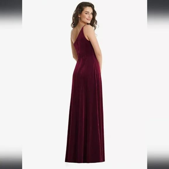 After Six One-Shoulder Spaghetti Strap Velvet Maxi Dress 16 Cabernet Wine Red - Picture 5 of 15